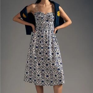 NWT Anthropologie Corset Midi Floral Dress in Blue